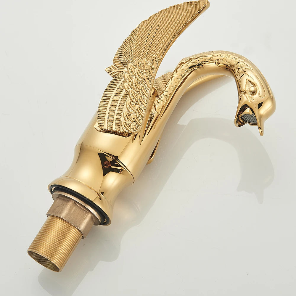 Gold Swan Bathroom Basin Faucet Deck Mounted Mixer Taps Hot and Cold Water Basinwash Sink Mixers Brass Tap