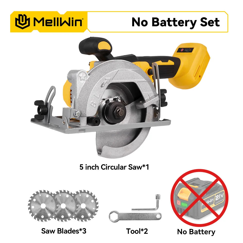 MELLWIN 5 Inch Brushless Electric Circular Saw Cordless Multi-Angle Saw Woodworking Power Tool Set For Makita 18V Battery Pin