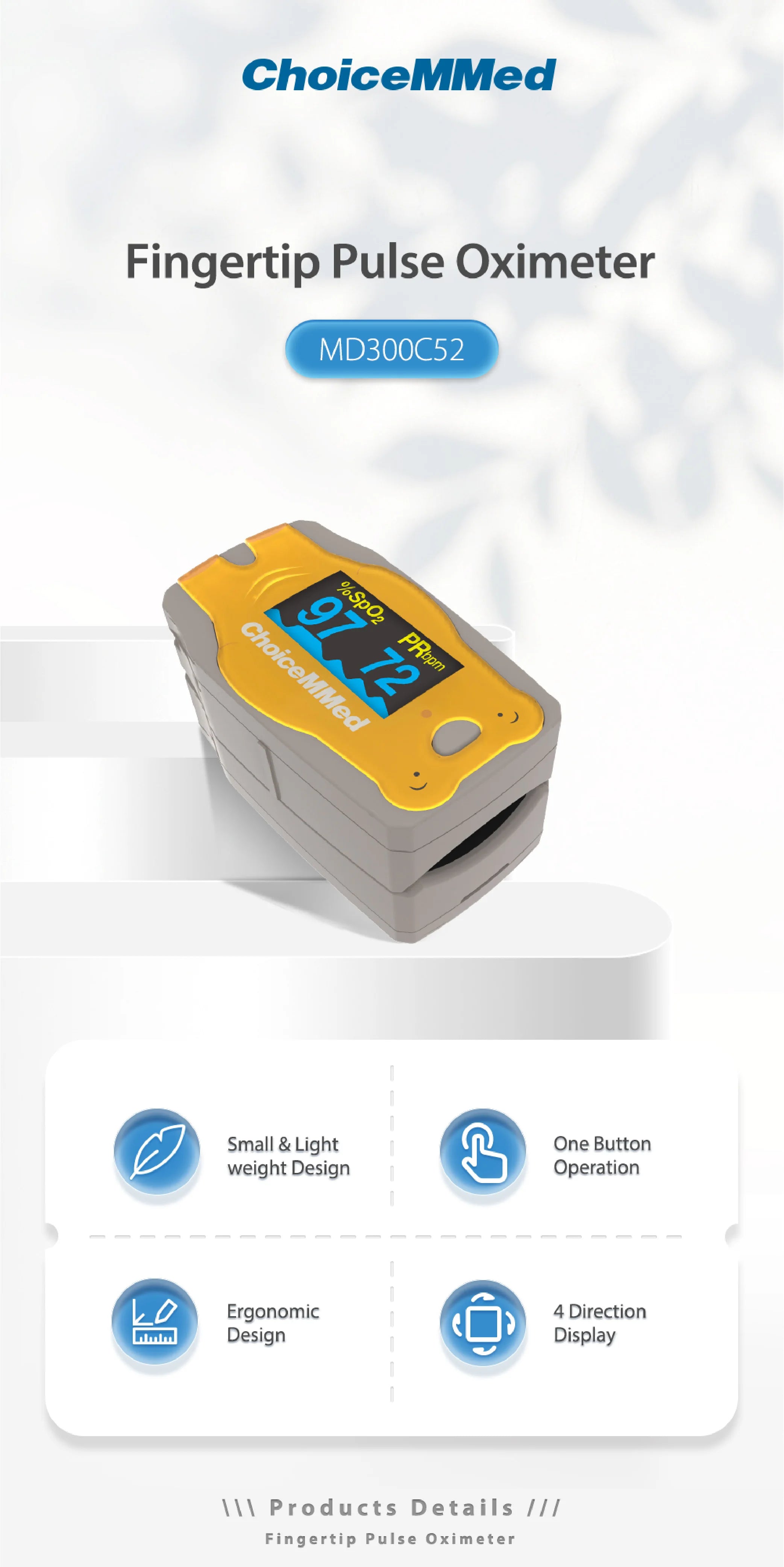 ChoiceMMed Medical Child Finger Pulse Oximeter SPO2 Blood Oxygen Monitor Pediatric Pulse Oxiometer Finger OLED Digital Oximetro