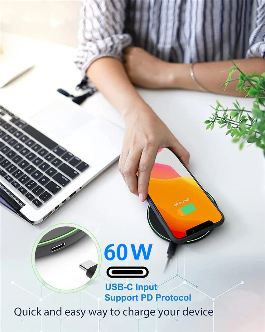 60W Fast Wireless Charger Dock | Qi Certified & MagSafe Compatible Tidesmit