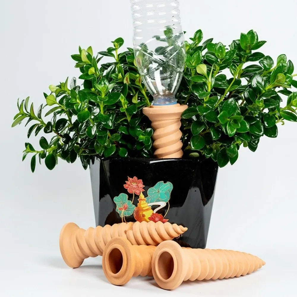 Natural Clay Self-Watering Terracotta Stakes Automatic Irrigation Screws-Shaped Plant Watering Stakes Water Conservation