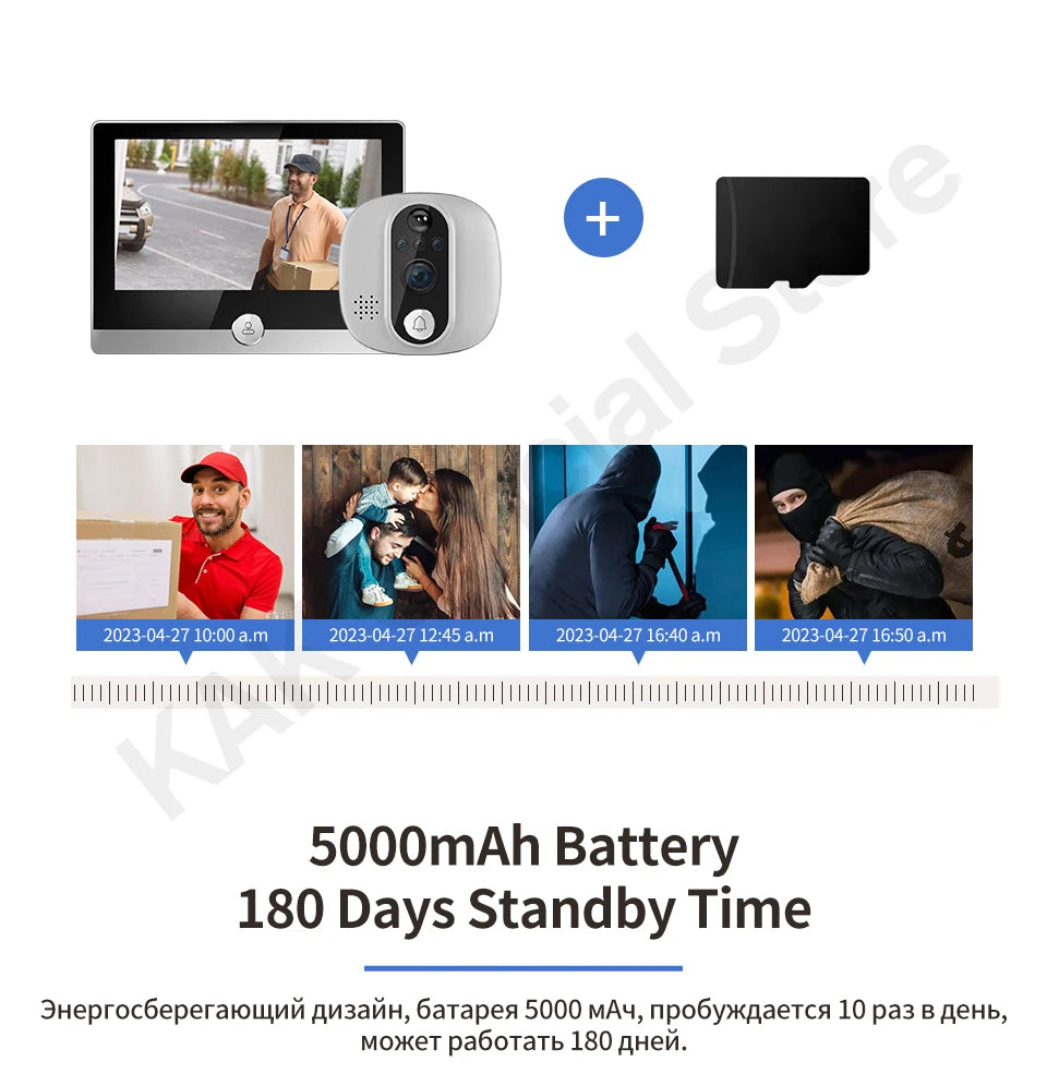 Tuya 1080P WiFi Door Bell Camera Google Alexa Smart Life Video Peephole PIR Motion Detector Digital Door Viewer with Intercom