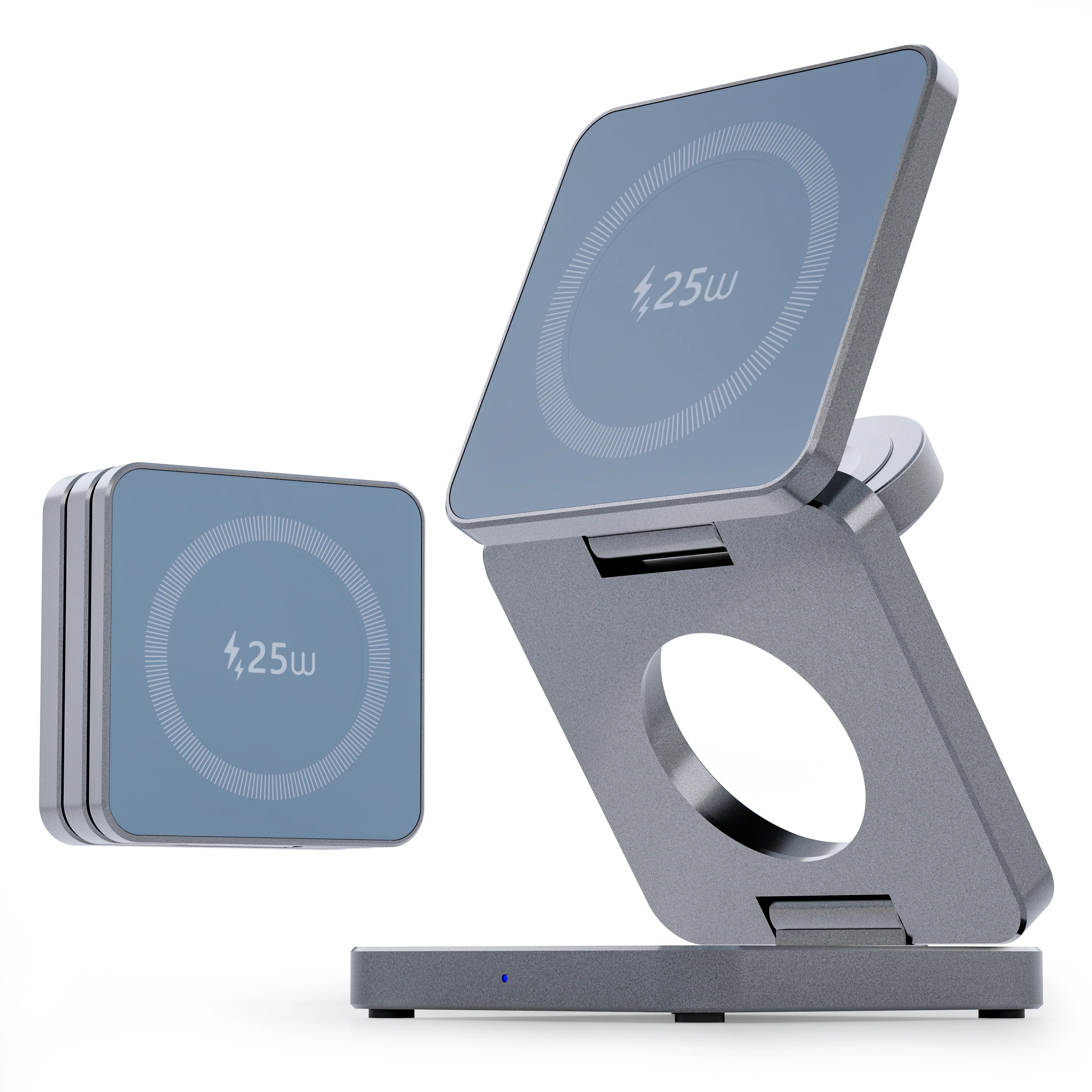 3-in-1 Magnetic Wireless Charger: 25W Qi2 Certified Foldable Stand qi2.2 25w Gray Tidesmit