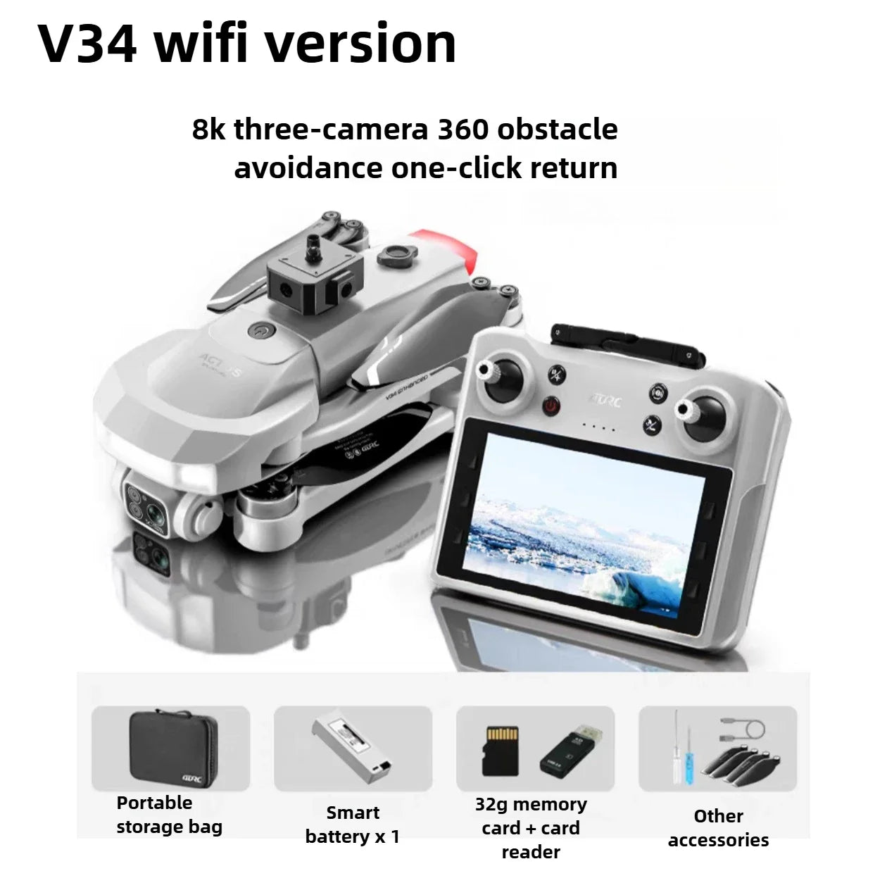 Tidesmit 4K GPS Foldable Camera Drone with Obstacle Avoidance V34-WiFI-1B Tidesmit