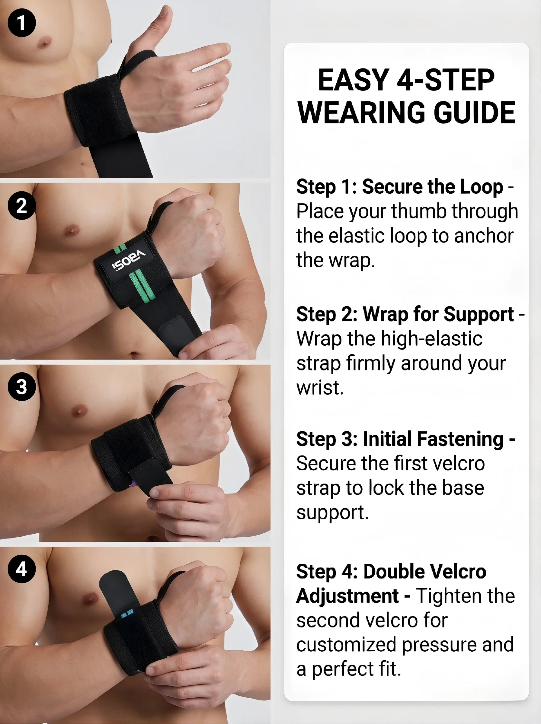 VBOSi Wrist Wraps Wrist Support Brace - Extra Strength Weight Lifting Wristband Bandage Straps for Fitness Gym Training