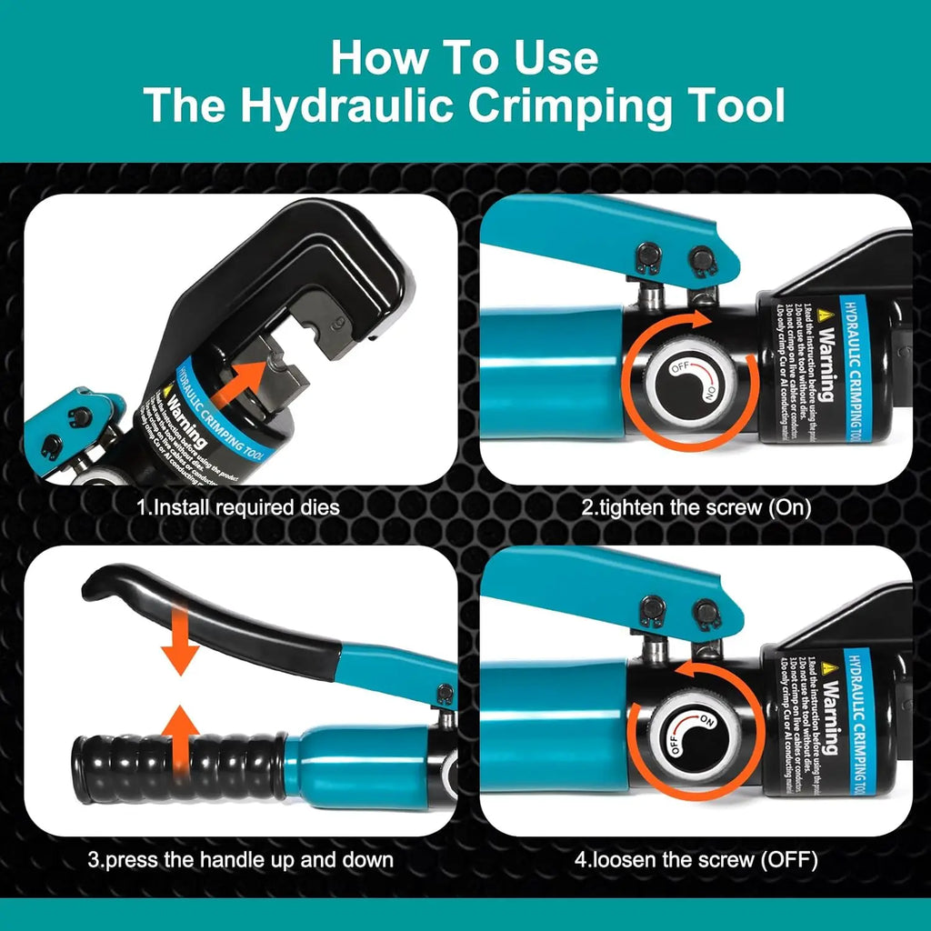 Professional 10-Ton Hydraulic Crimping Tool Kit with 9 Dies, for Battery Terminals & 16/10/8/6/4/25/35/50/70mm² Cable