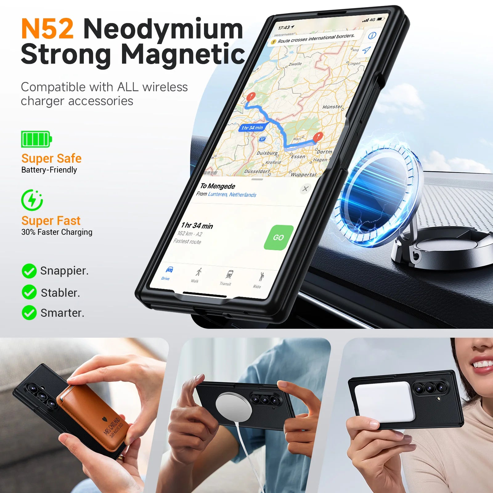 Samsung Galaxy Z Fold 7 Leather Case, Slim Magnetic Shock-Absorbing Cover Tidesmit
