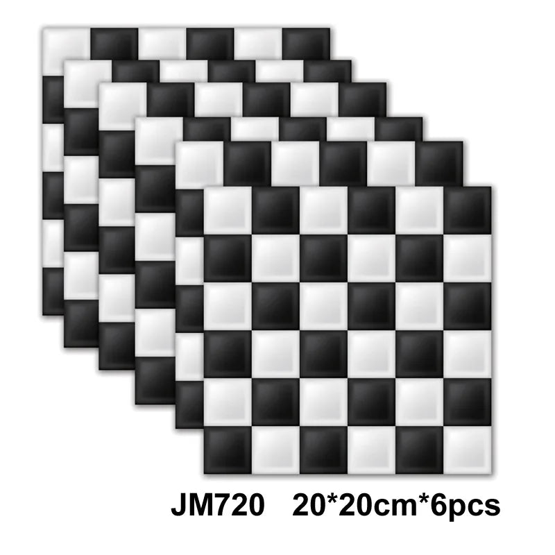 Self-adhesive marble wall tile stickers, black and white cube checker tile design