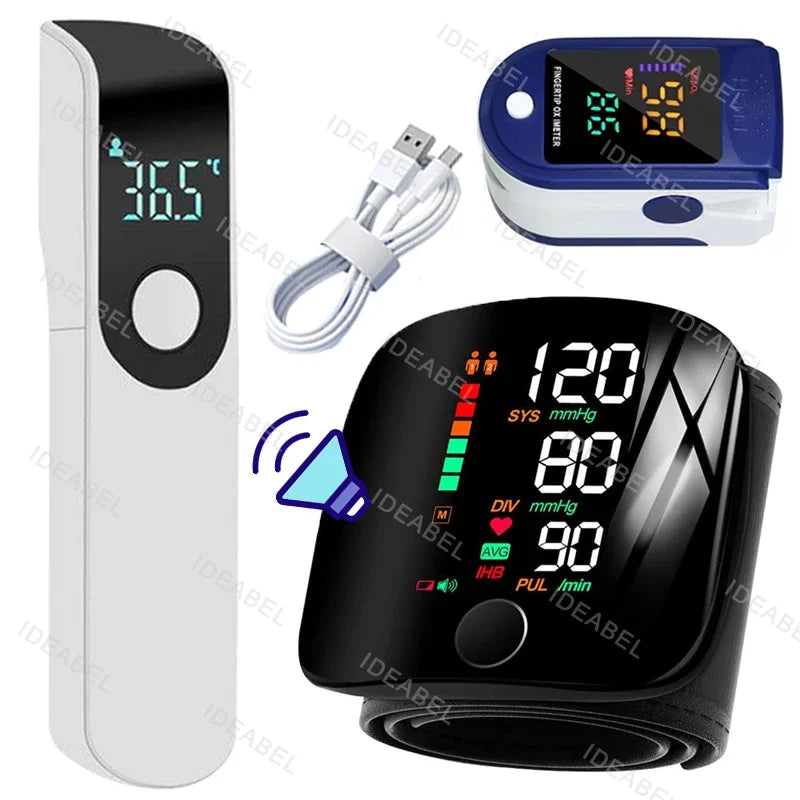 Smart LCD Rechargeable English Voice Wrist Blood Pressure Monitor Digital Automatic BP Tonometer Heart Rate Sphygmomanometer