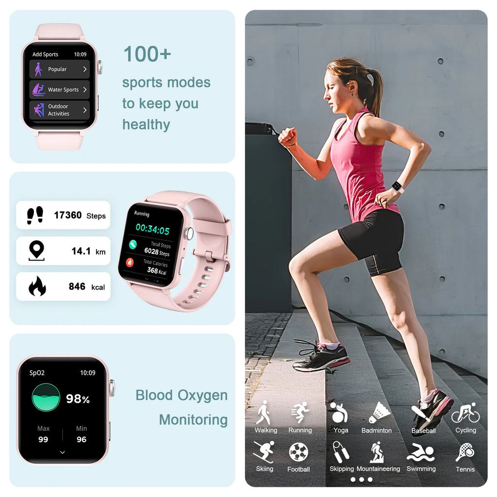 1.85‘’ HD Screen Smartwatch Health Monitoring 100+ Sport Modes Fitness Tracking Bluetooth Smart Watches for Men Women Gifts