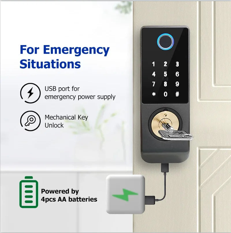 Waterproof Tuya Smart Lock Wifi Double Side Fingerprint Lock Outdoor Gate Digital Password Remote App Home Electronic Rim Lock