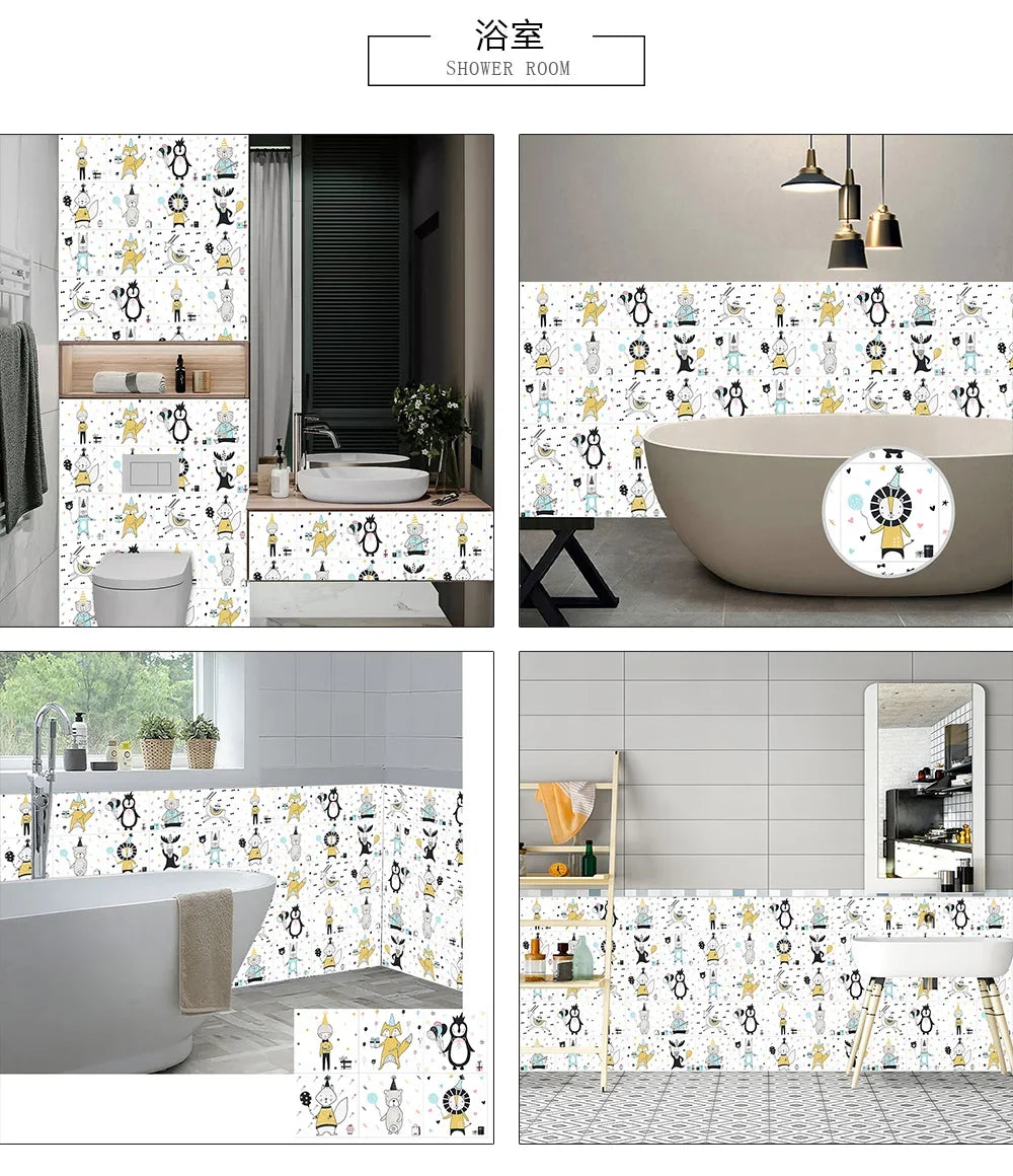 10pcs/set 10/15/20/30cm Flat Marble Mosaic Hard Tiles Wall Sticker Kitchen Bathroom Floor Diagonal Decor Wallpaper PVC Art Mural
