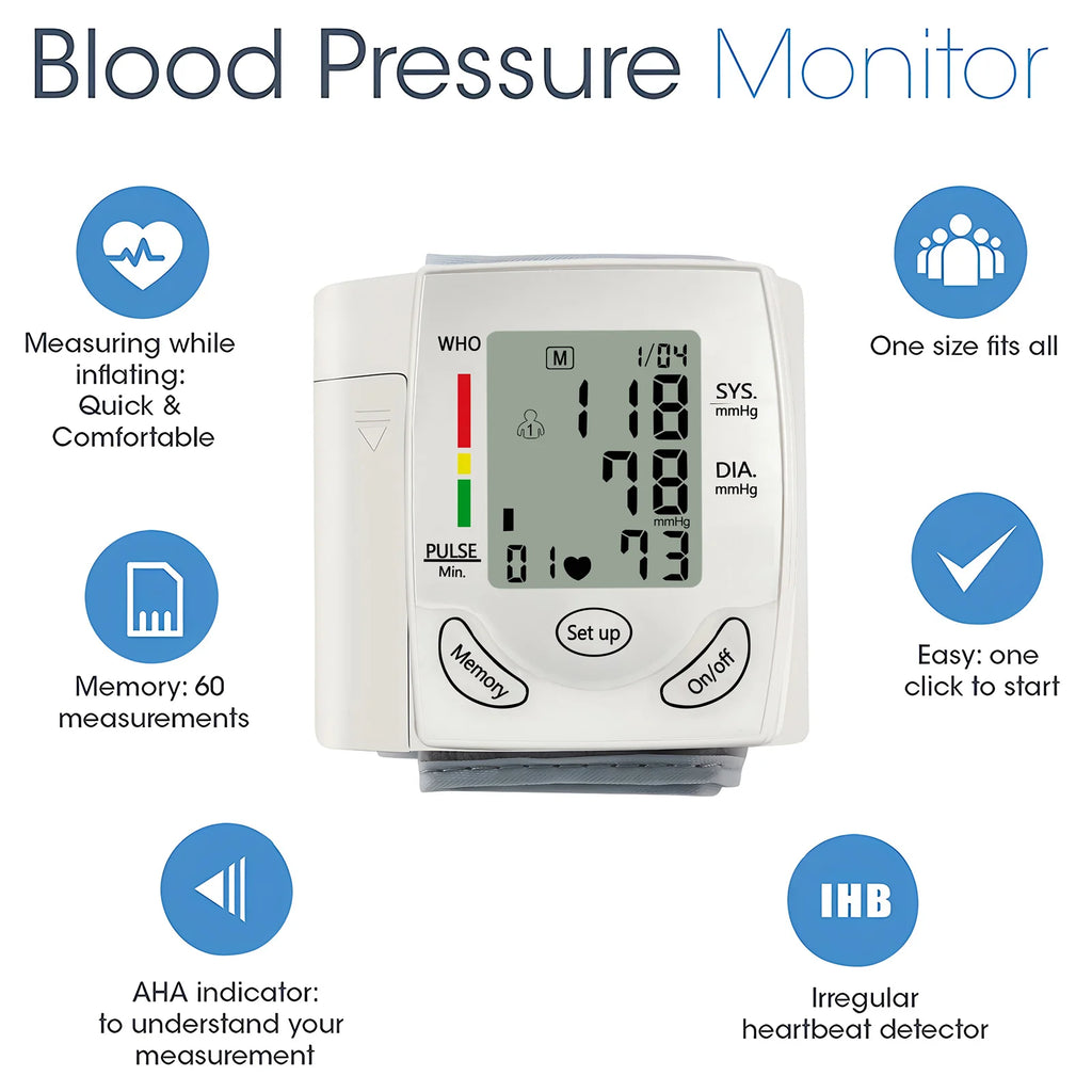 Digital Wrist Blood Pressure Monitor Medical Upper Arm Sphygmomanometer Automatic Tonometer Blood Pressure Meter