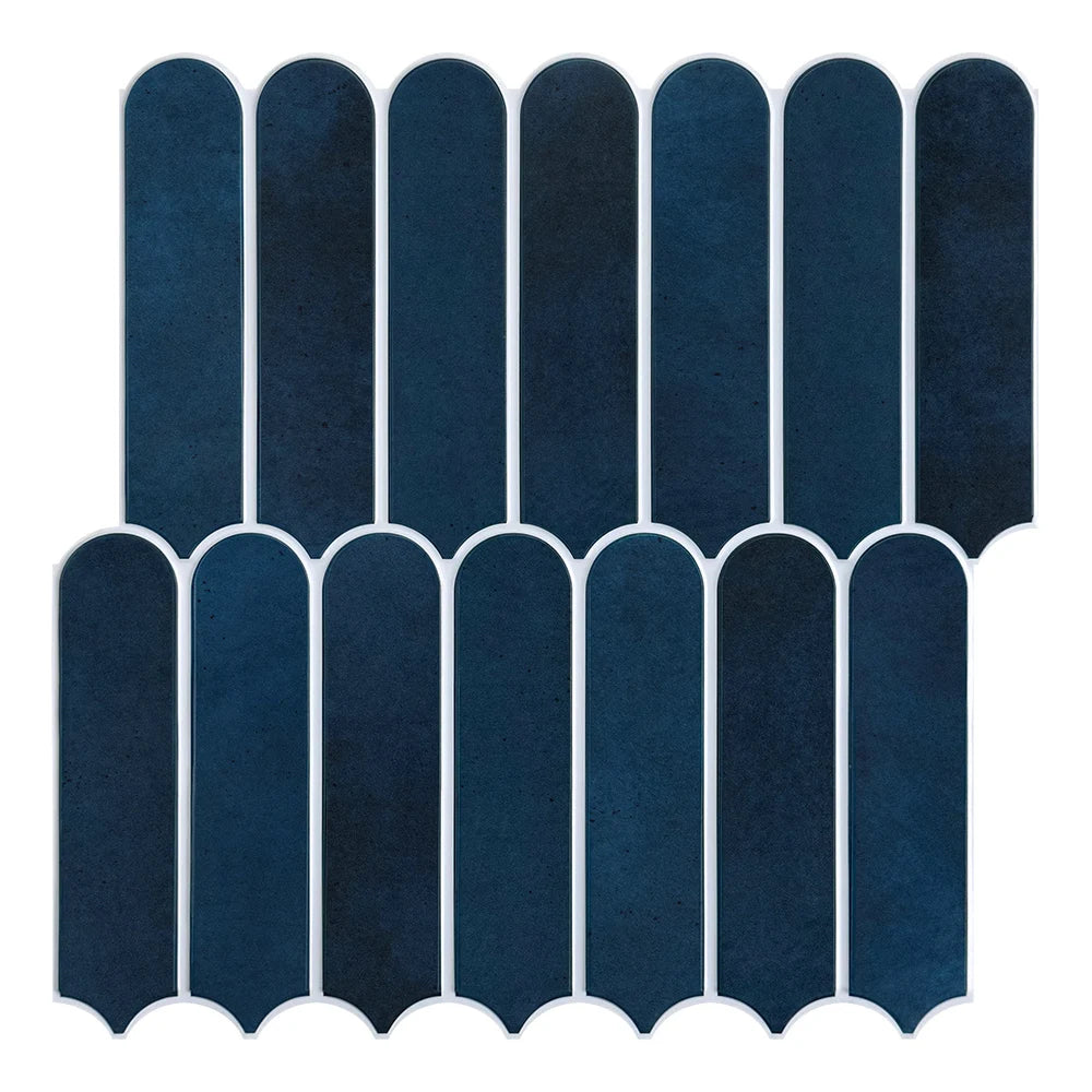 Matte fish-scale tile sticker set in midnight blue, 3D scalloped rectangles
