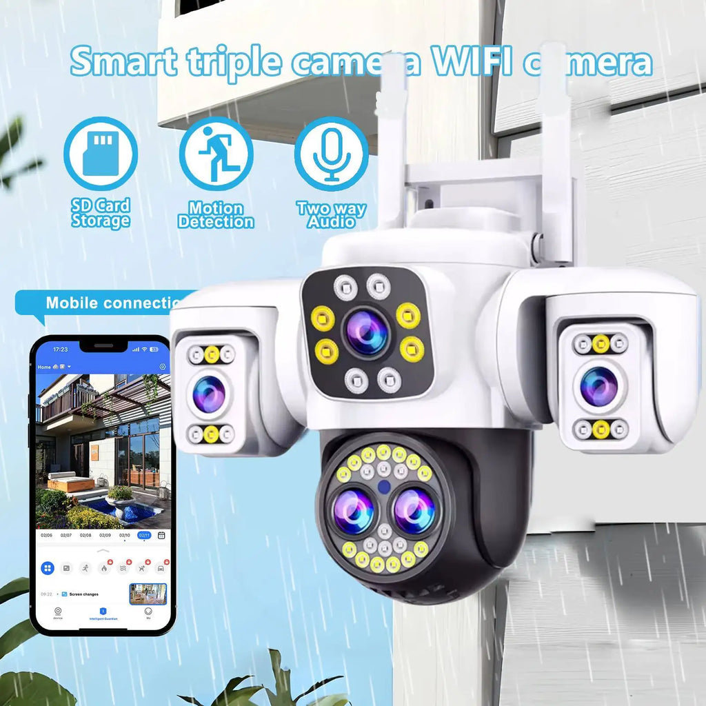 20MP Outdoors Wifi Camera 10K HD Three Screens Security PTZ IP Camera 10X Digital Zoom Lens Human AI Auto Detect Tracking Camera