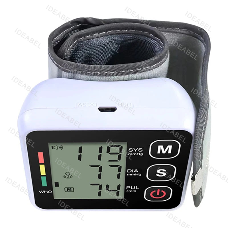Wrist Blood Pressure Monitor Tonometer Automatic Digita Sphygmomanom BP LCD Screen Portable Health Care Heart Rate Pulse Meter