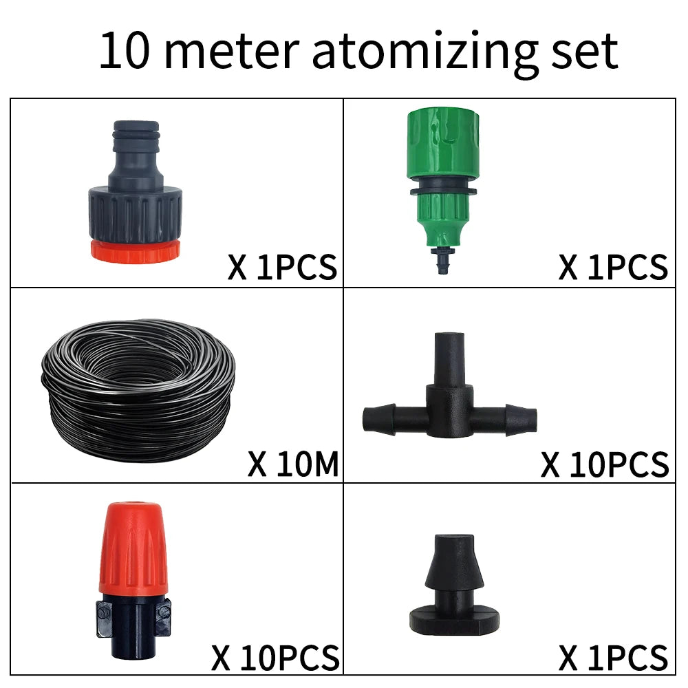 Fog Nozzles Irrigation Kit 5M-20M Garden Automatic Spray Misting Plant Watering System with 4/7 PE Hose and Connector 2027
