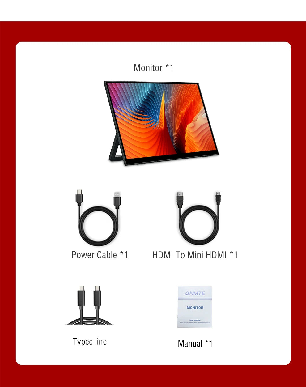 Anmite 18.5 inch Portable Touch Monitor 120Hz 100% sRGB With Screen Holder Stand For Laptop Phone Xbox PS4 PS5 Switch