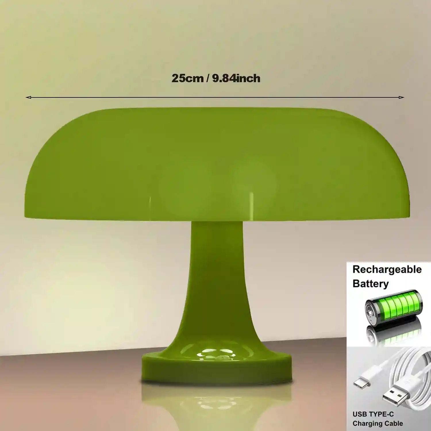 Mushroom Table Lamp - Bauhaus Bedside LED Light, 25cm Adjustable Desk Lamp green charging 25cm Tidesmit