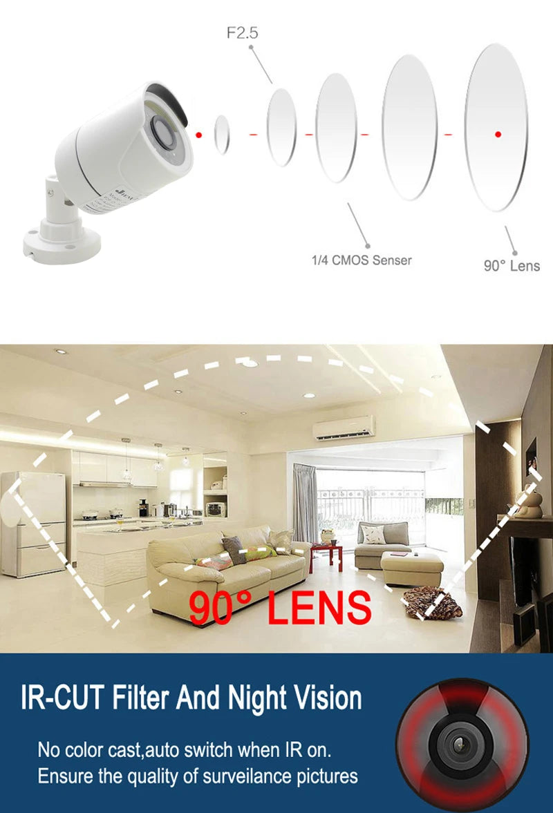AHD Camera 1080P AHD Security Surveillance High Definition Outdoor Waterproof CCTV Infrared NightVision Bullet Wired Home Camera