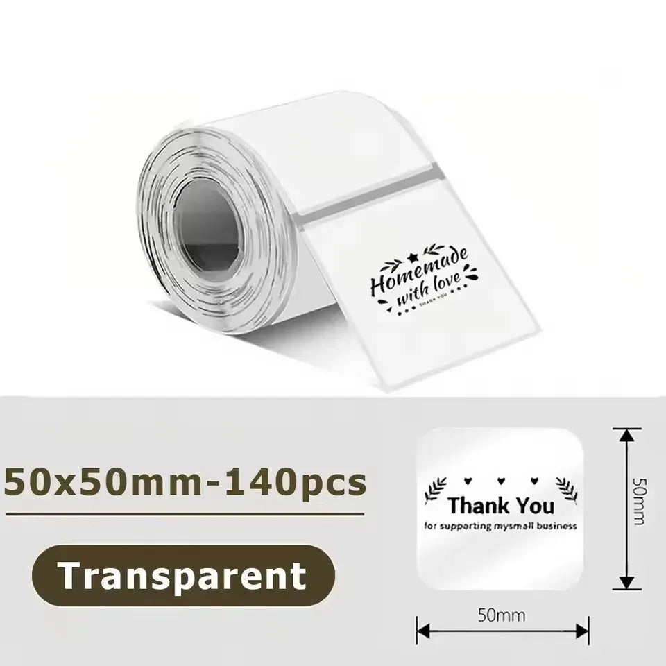 Transparent self-adhesive label paper roll, 50x50mm, waterproof