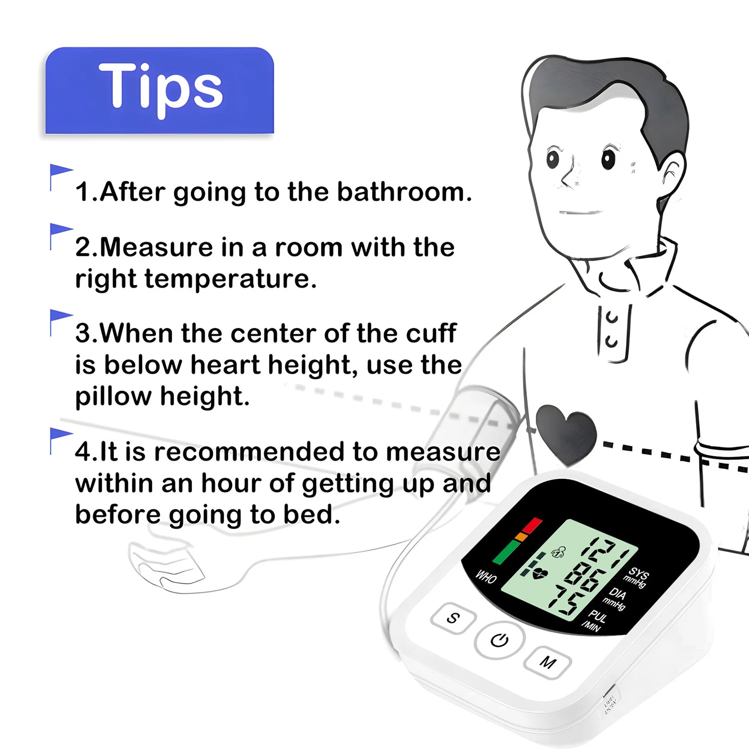Digital Blood Pressure Monitor Upper Arm Automatic BP Cuff Machine Tonometer LED Sphygmomanometer for Home Use Health Care