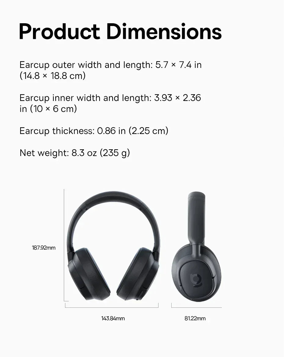Wireless Over-Ear Headphones - 80 Hour Battery - Tidesmit Grey Tidesmit