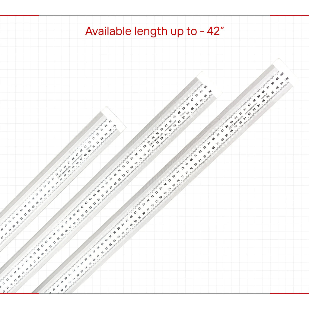Flexible acrylic measuring strip with evenly spaced printed numbers and scale lines
