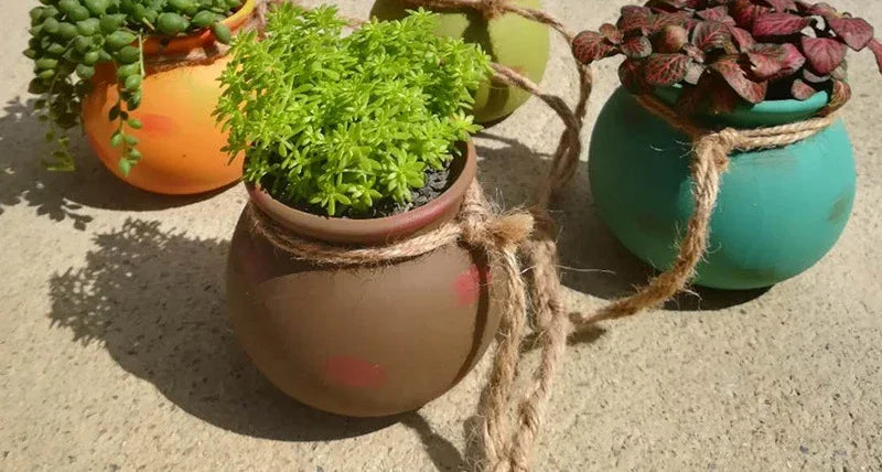 4PCS Outdoor Home Garden Hanging Flowerpot Ceramic Vertical Flowerpot Plant Succulent Flowerpot Vase Wall Railing Decoration