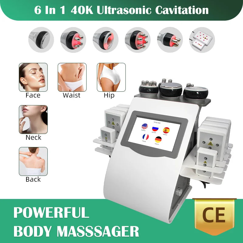 6-in-1 Cavitation Slimming Machine with Ultrasonic Body Contouring Body Shaping Massage Equipment Tidesmit