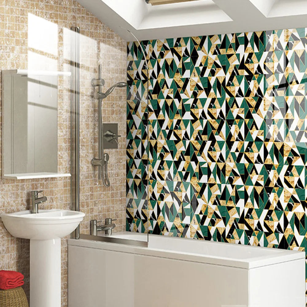10pcs Crystal Tile Wall Stickers Self-Adhesive Kitchen Tiles PVC Backsplash Stickers Peel and Stick Bathroom Faux Stone Effect