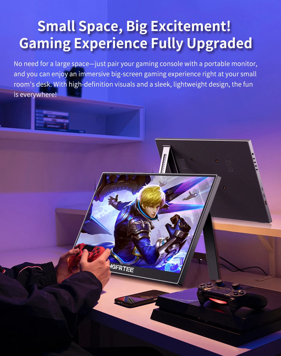 HGFRTEE 14.1 Inch Portable Monitor 1200P 16:10 Aspect Ratio 63%sRGB Second Screen for Laptop Gaming Compatible with Switch PS4/5
