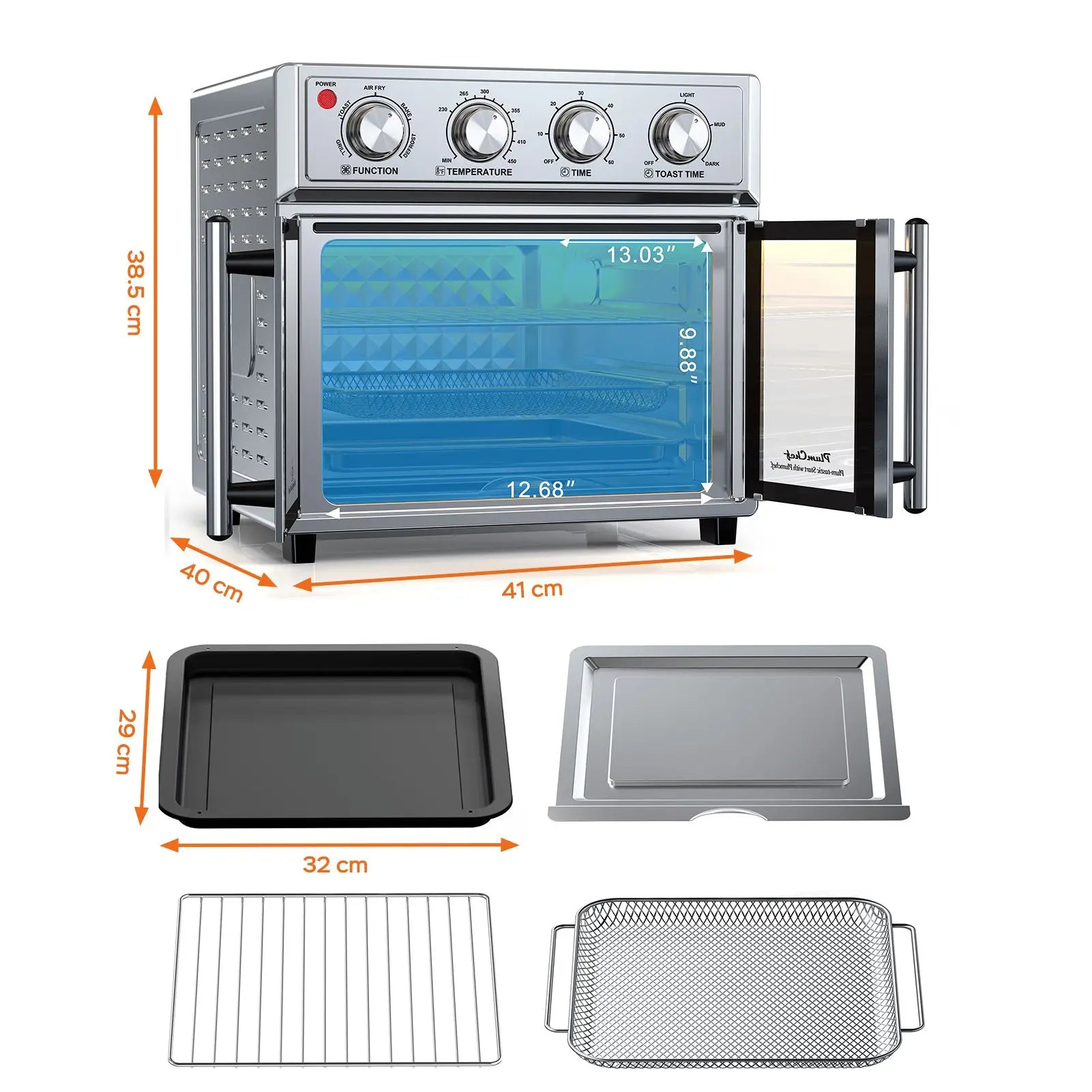 29.5 QT French Door Air Fryer Convection Toaster Oven, Extra Large 6 Slices, 1700W, Multifunction Oven for Air Fryer, Toast, Grill, Defrost, Bake, Time and Temperature Controls, Silver