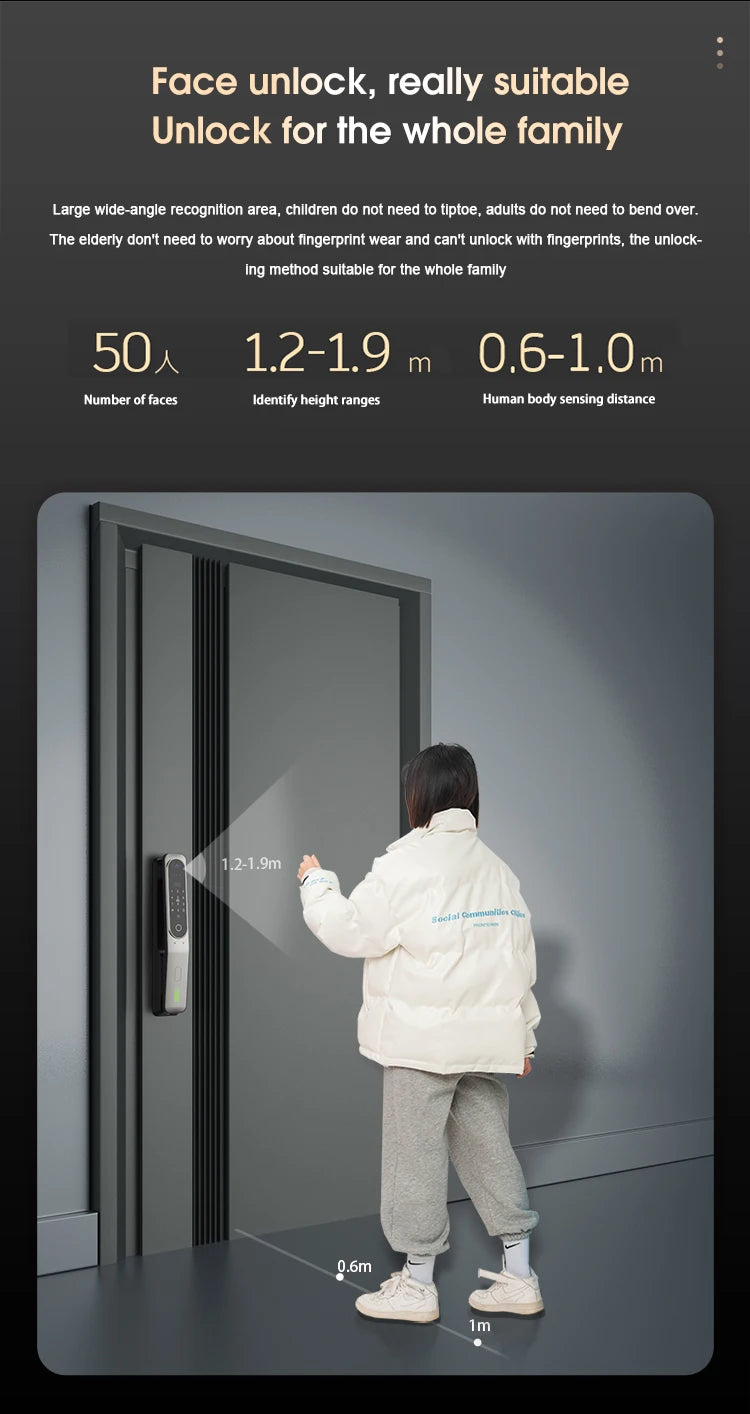 Electric Tuya App 3D Face Recognition Smart Doorlock Fingerprint Biometric Password Full Automatic Wifi Door Lock with Camera