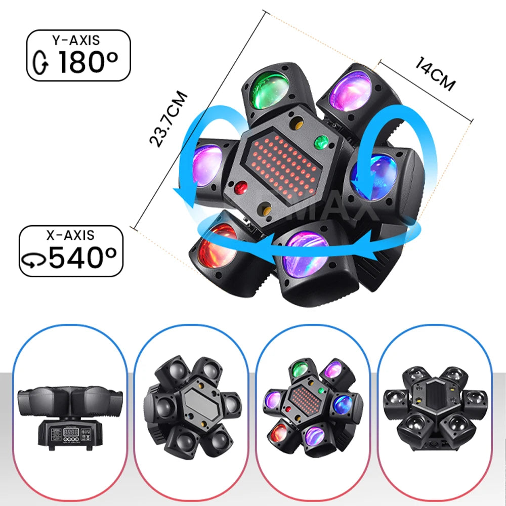 80W Disco Party Light 6-arm Mini Beam Moving Head Strobel Effect Lights Remote DMX512 Control DJ Mobile Stage For Club Wedding