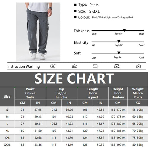 Men's Multi-Pockets Sweatpants Autumn Winter Drawstring Straight Fit Pants Running Jogger Sports Gym Trousers Male Loose Pants