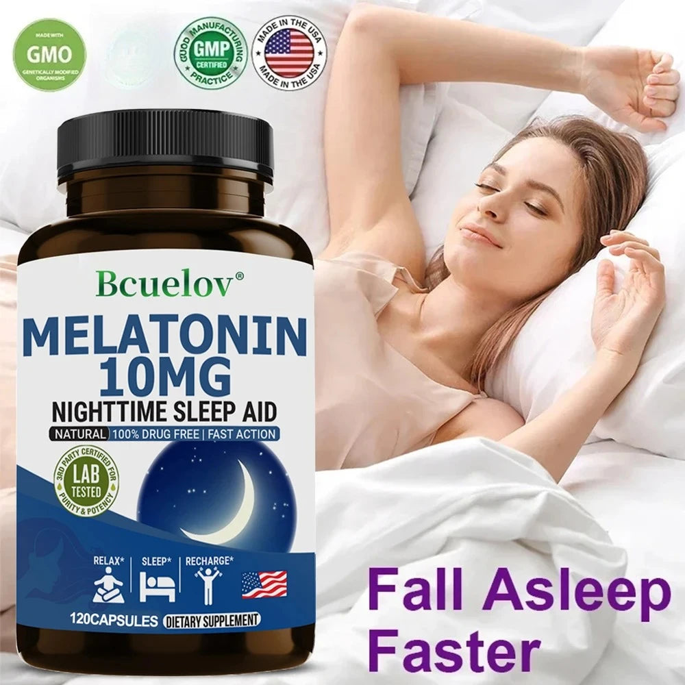 Bcuelov Melatonin 10 Mg Supplement Fast Natural Extended Rest Sleep Aid Insomnia Vitamins