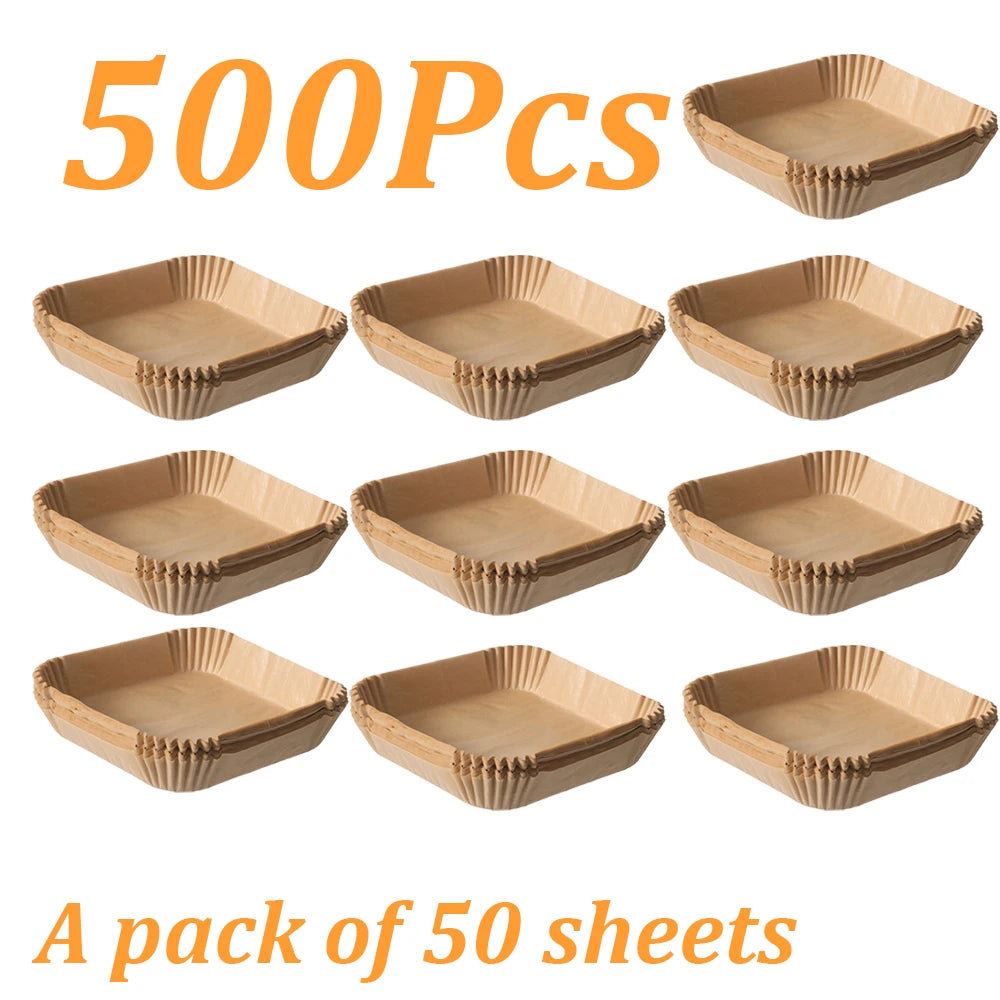50-500Pcs Disposable Air Fryer Paper Oven Paper Nonstick Air Fryer Baking Paper Round Square Air Fryer Paper Kitchen Accessory