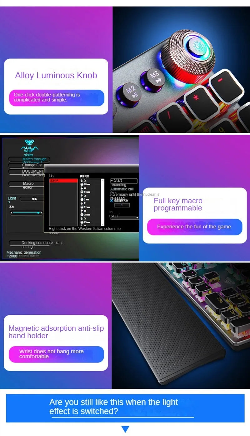 AULA F2058 Mechanical Gaming Keyboard Esports Game Macro Programming Keyboard Wired Mixed Backlight Keyboard for Game Laptop PC
