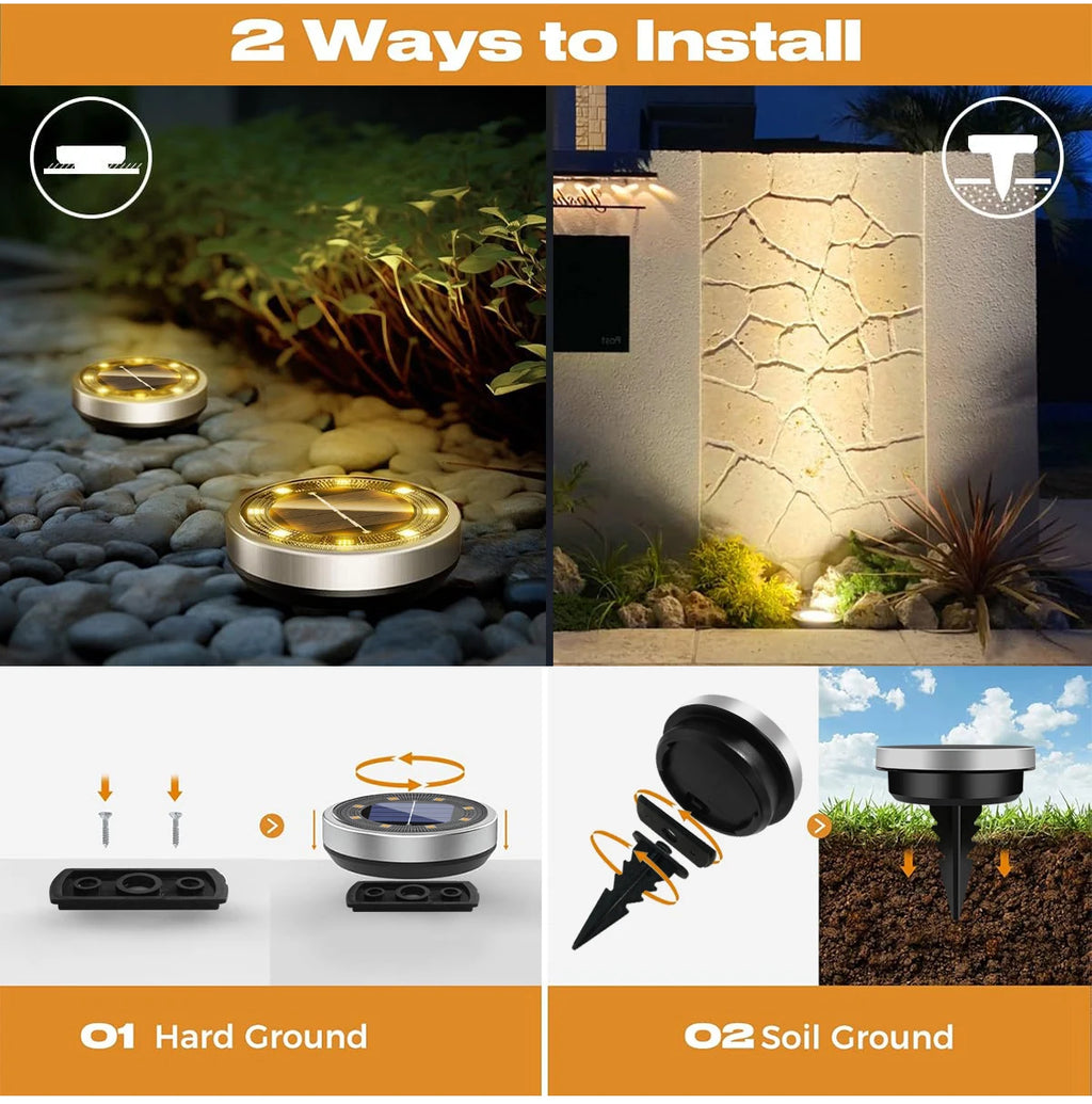 Solar Ground Lights IP65 Waterproof Solar Lights Outdoor Solar Garden Lights In-Ground Landscape Lights for Yard Lawn Patio Deck