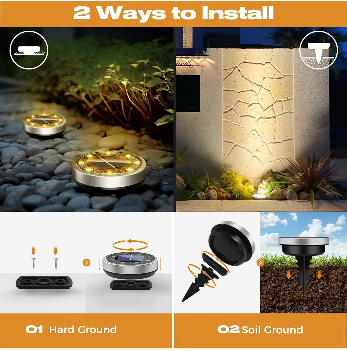 Solar Ground Lights IP65 Waterproof Solar Lights Outdoor Solar Garden Lights In-Ground Landscape Lights for Yard Lawn Patio Deck