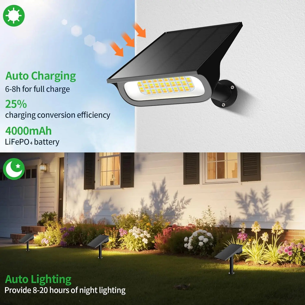 Intelamp Solar Spotlights 4000Mah 3 Color Modes Outdoor Solar Light Garden Lights for Landscape Pathway Yard Patio Garage Driveway Tree