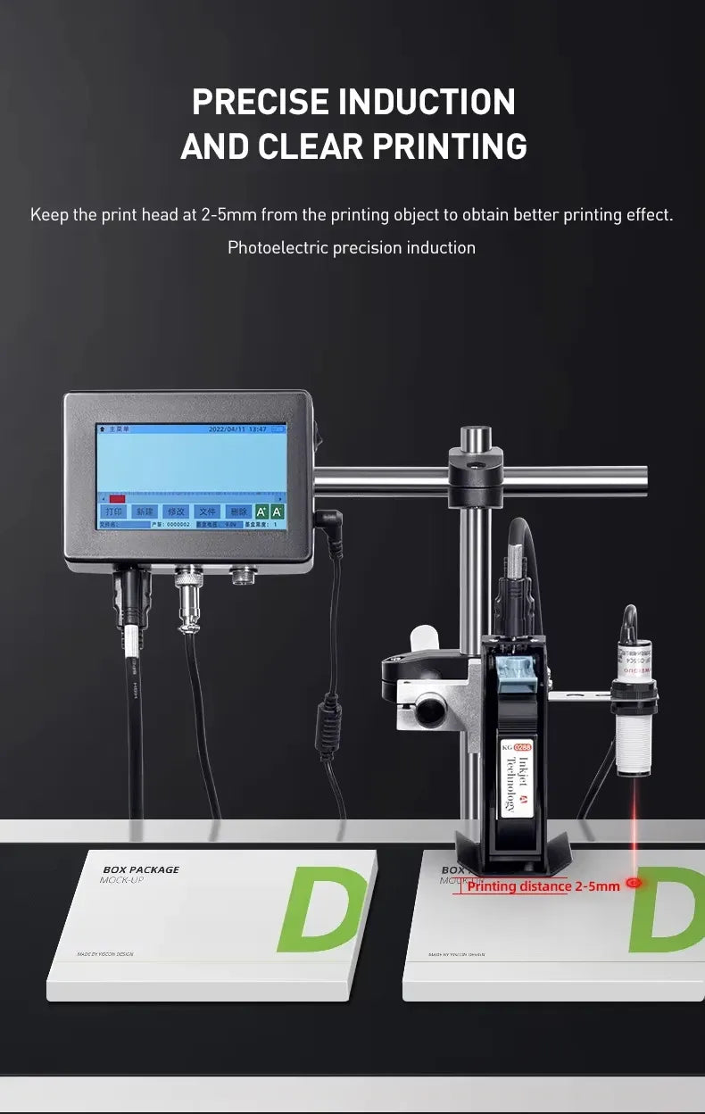 Inkjet date and batch coding machine with touchscreen controller and print head nozzles