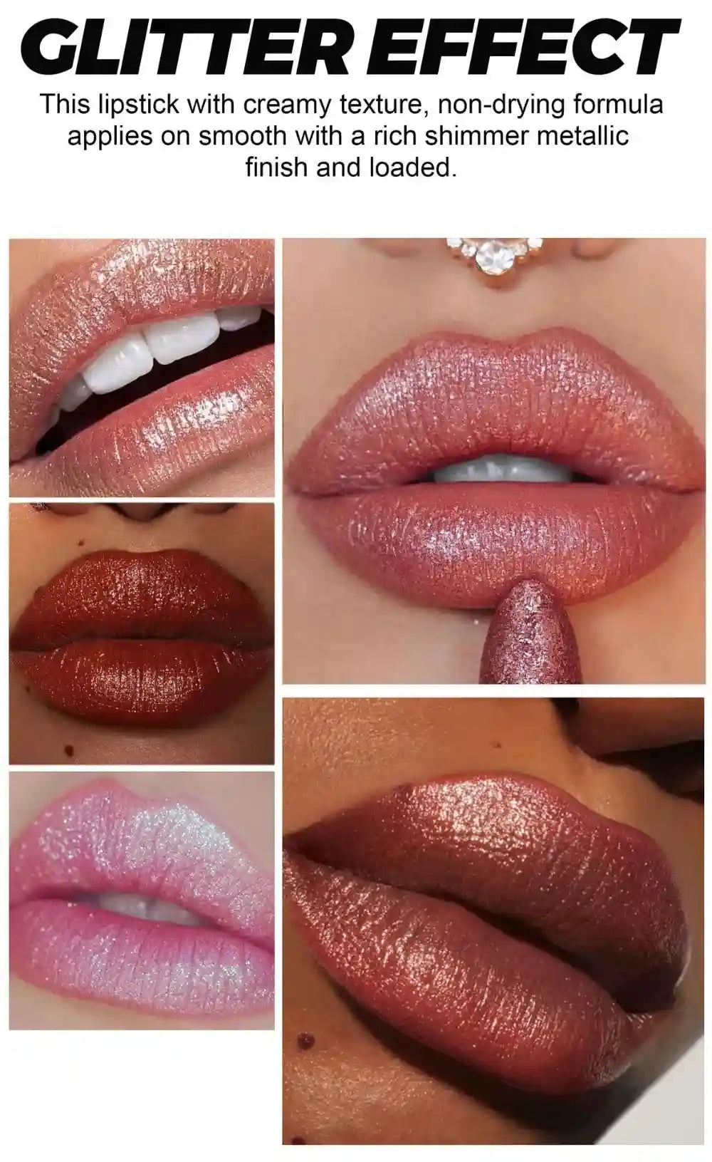 Metallic Glitter Waterproof Lipstick - Long-Lasting Shimmer Formula Lip Care Tidesmit
