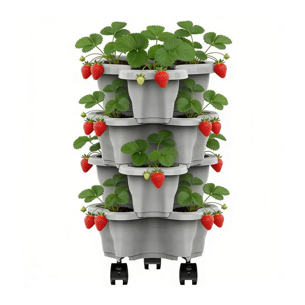Stackable Vertical Planter 4/5-Tier with Wheels Weatherproof Plastic Flower Pot Garden Towers for Vegetable Strawberry Planter