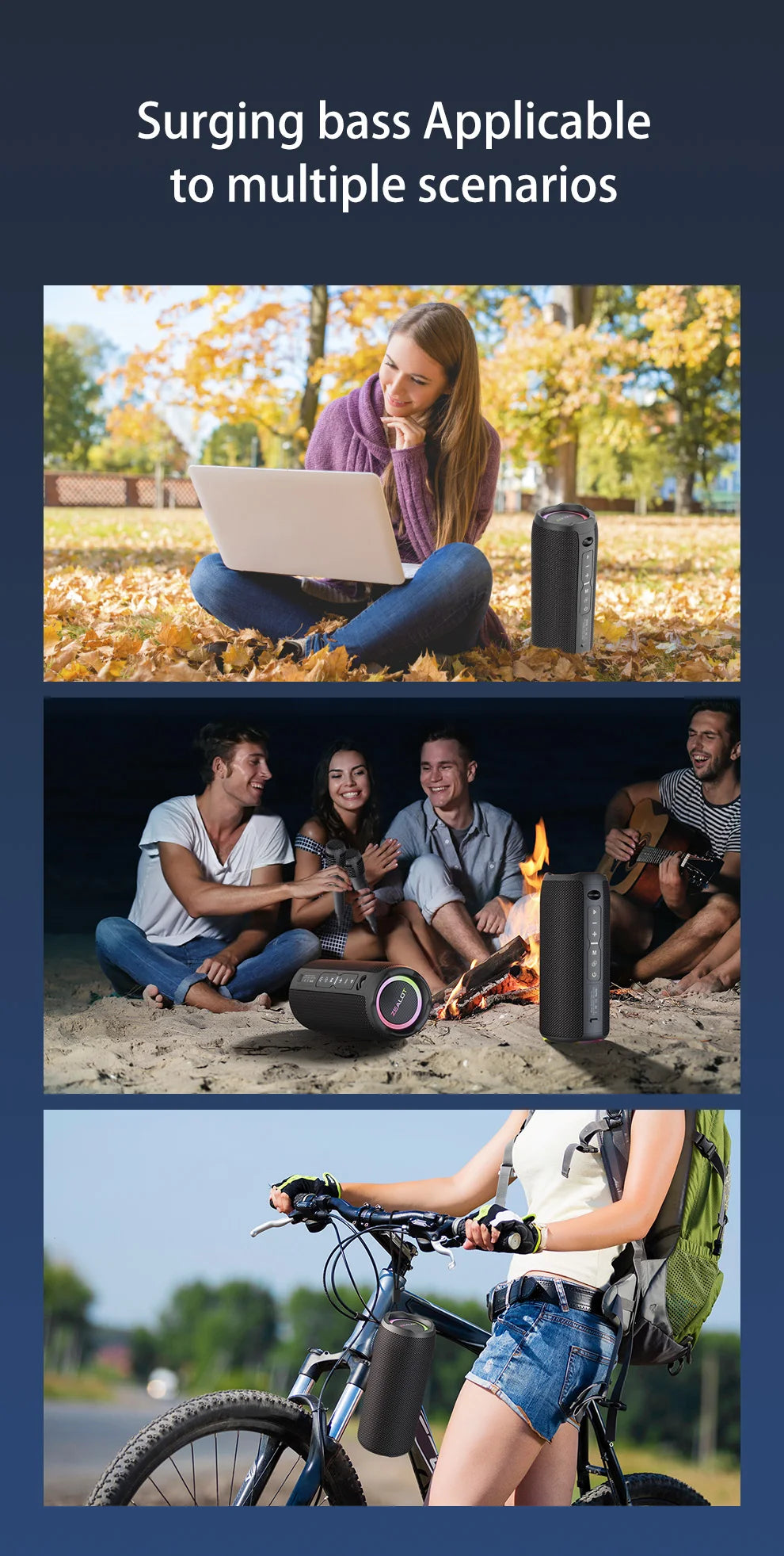 Zealot S49 pro Wireless Speaker,Outdoor Portable Subwoofer Speaker Waterproof IPX 6,, Dual Pairing,3000mAh.