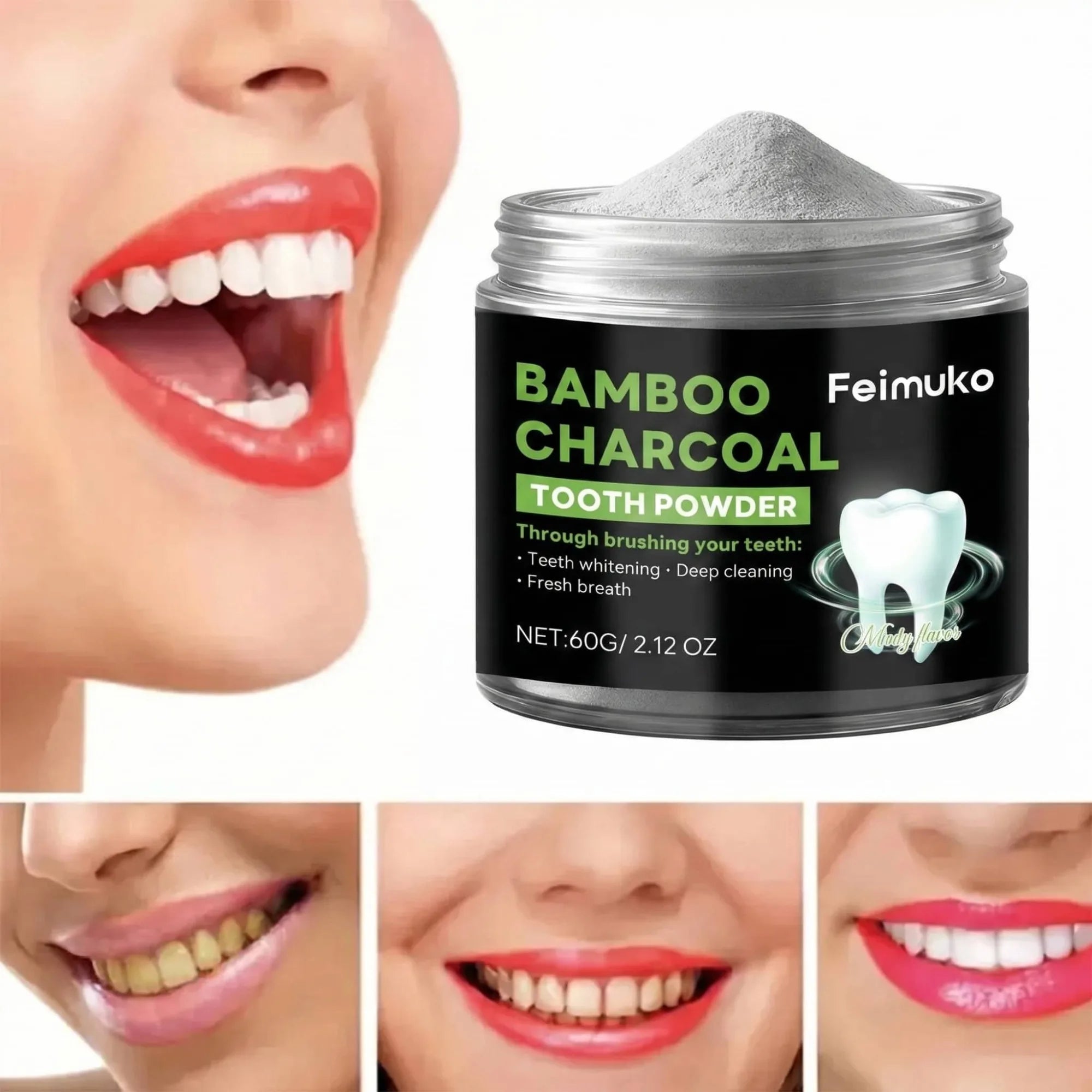 Tidesmit Hydroxyapatite and activated carbon teeth whitening powder for enamel repair and deep cleaning.