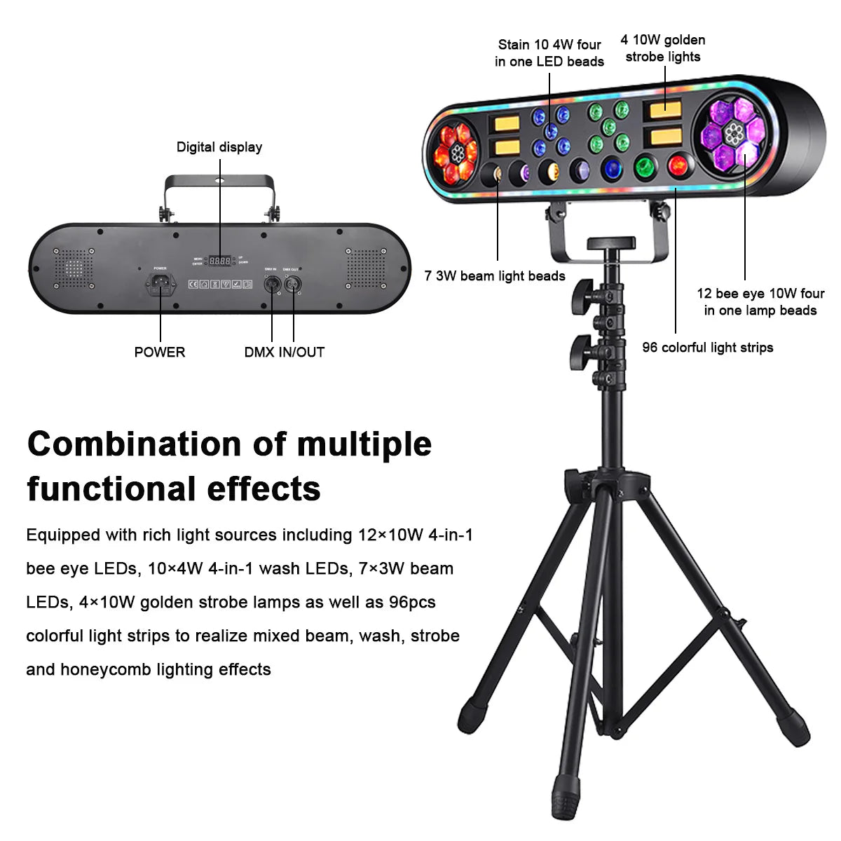150W 5in1 Double Bee Eye Stage Light DMX512 Sound Activated Strobe RGBW LED Effect Light for DJ Disco KTV Theater