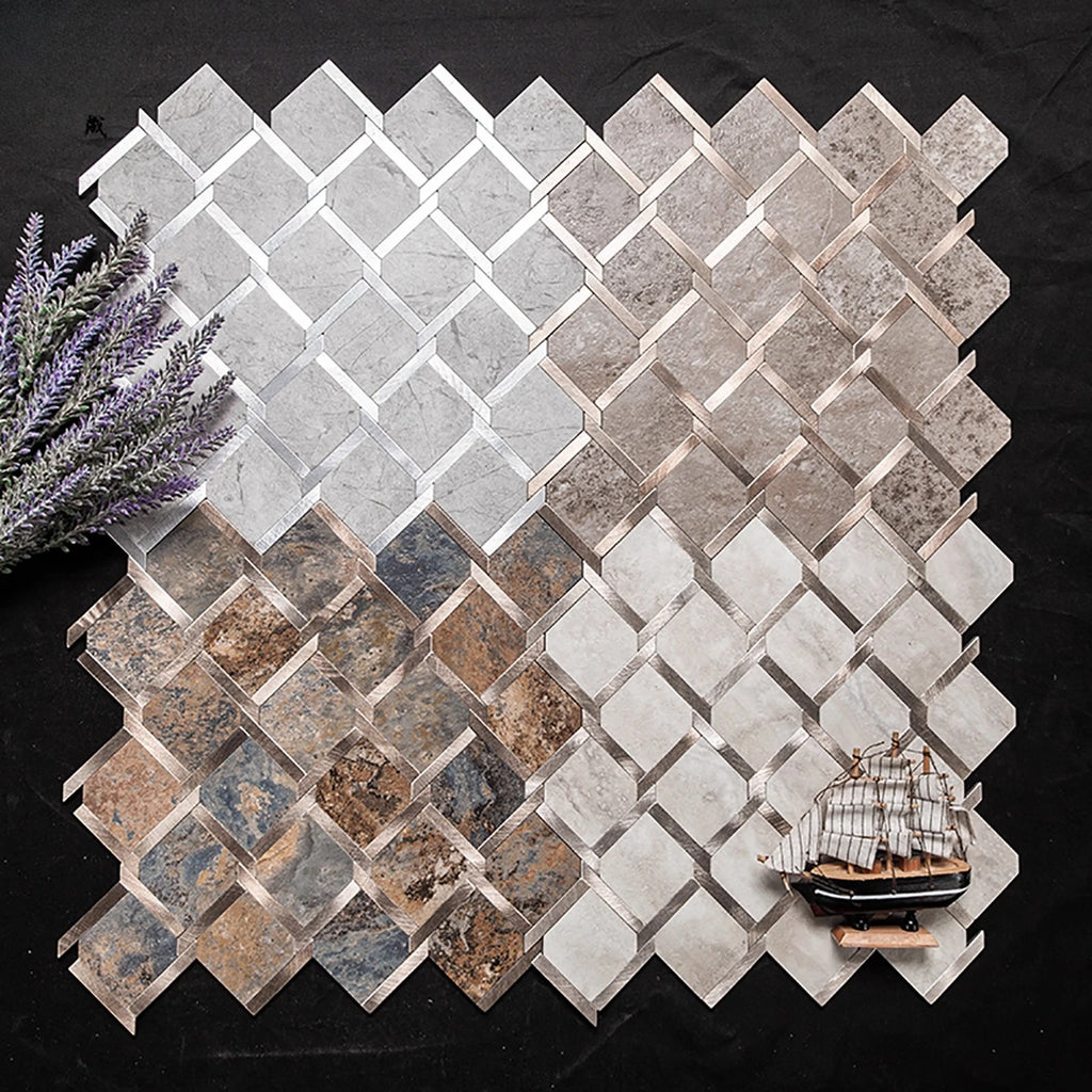 Mosaic Wall Tile Peel and Stick Self Adhesive Wall Stickers Waterproof Aluminum Composite Rectangle Kitchen Bath Tile Backsplash