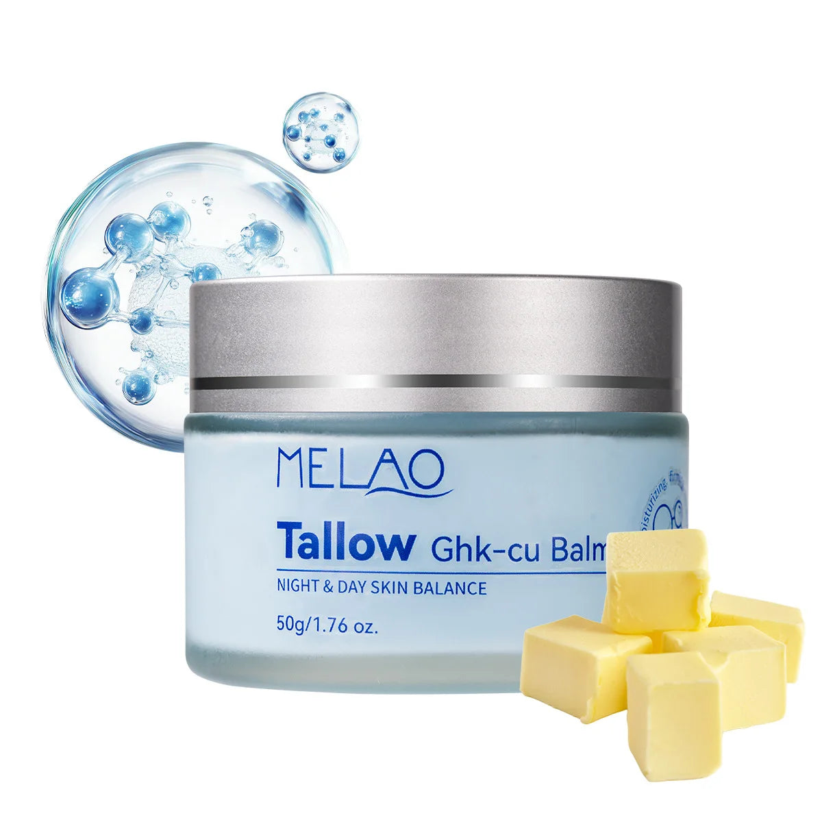 Grass-Fed Blue Balm Moisturizer with GHK-Cu Copper Peptides & Beef Tallow:Calendula Natural Skincare Care for Mature Dry Skin